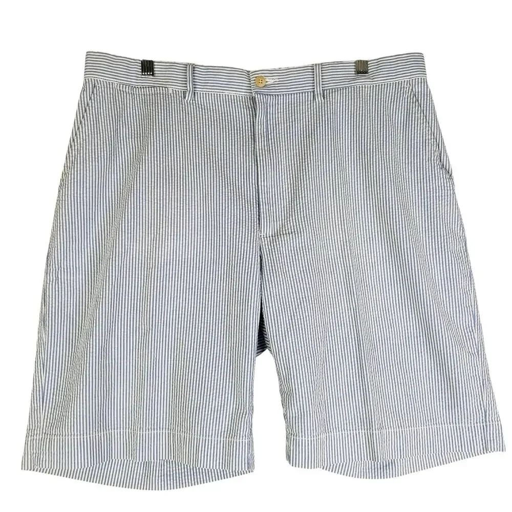 Polo Ralph Lauren Shorts Mens 36 Blue Seersucker Pleated Striped Summer Preppy
